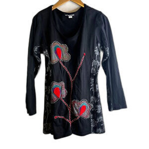 Leopards‎ & Roses Embroidered Floral Black Tunic Size Small